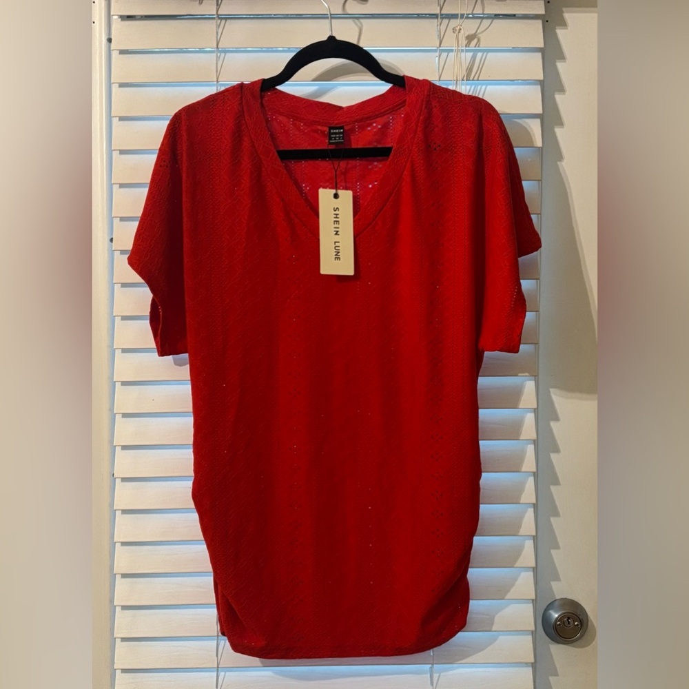 Red Crochet Eyelet Top Brand New